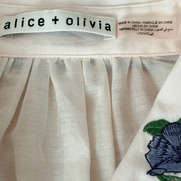 Alice + Olivia Floral Placement Blouse L Pink Sheer Statement Collar Designer - Picture 3 of 9